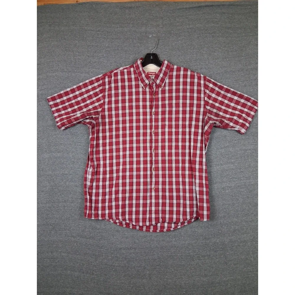 Wrangler Mens Shirt Large Red Plaid Flannel Button Down Western Rodeo Casual